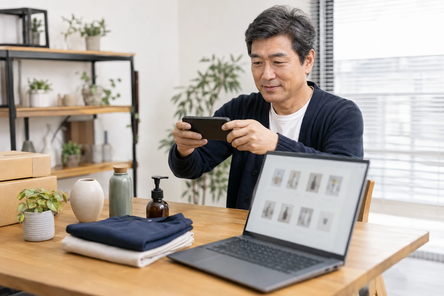50대 온라인 창업 준비 정보를 살피는 모습